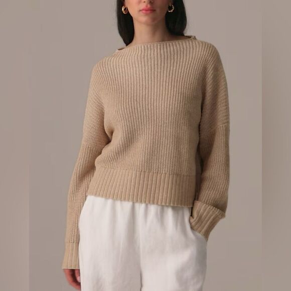 NWT J CREW Ribbed funnelneck sweater in linen-cotton blend in Lavender Lakeshore - Picture 4 of 7